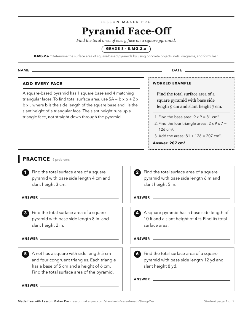 Preview of the 8.MG.2.a printable worksheet