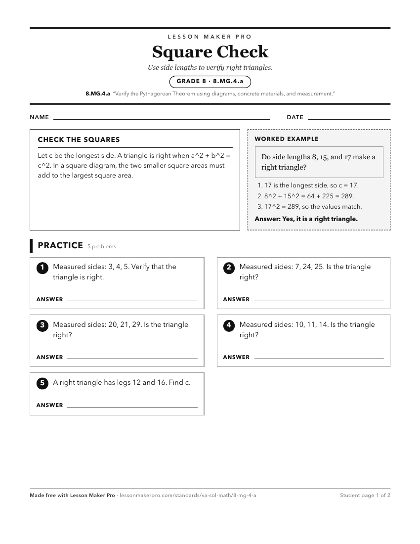 Preview of the 8.MG.4.a printable worksheet