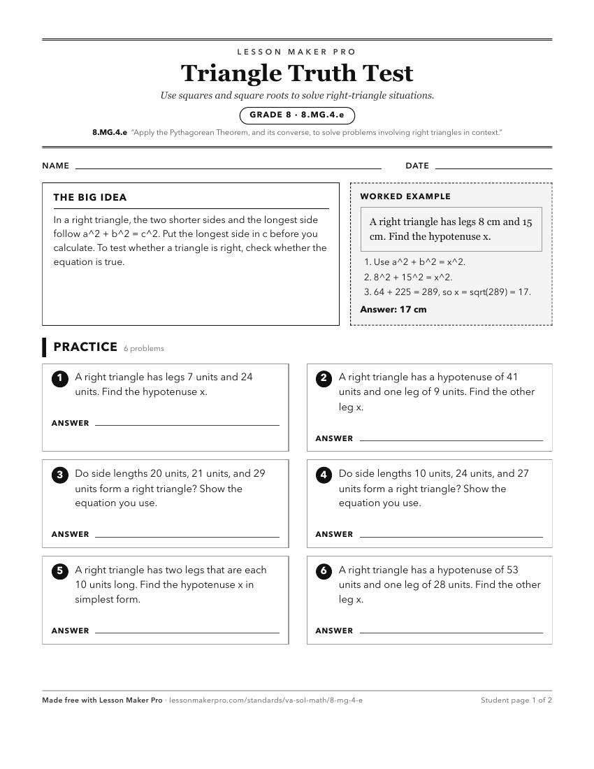 Preview of the 8.MG.4.e printable worksheet
