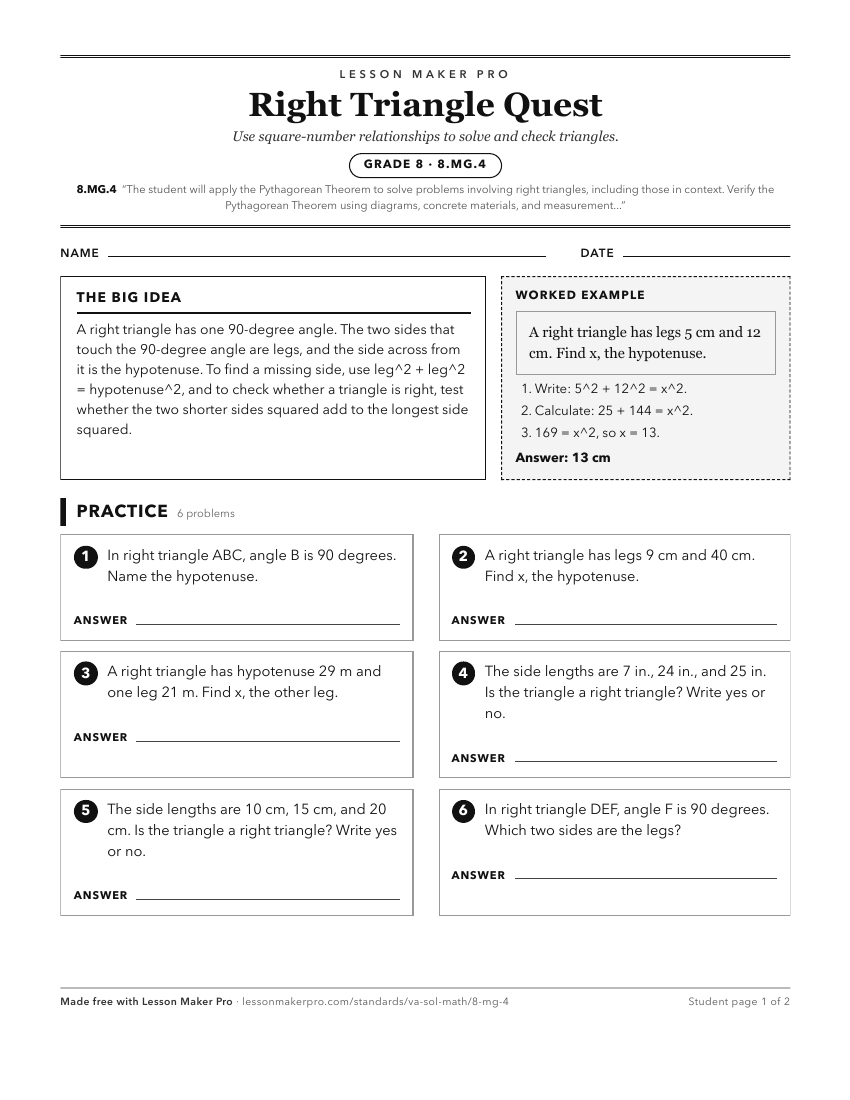 Preview of the 8.MG.4 printable worksheet