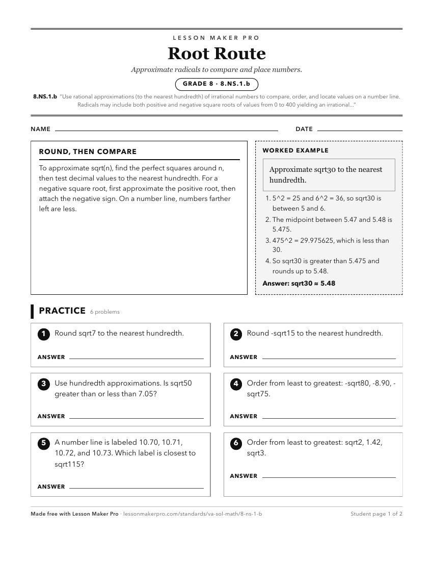 Preview of the 8.NS.1.b printable worksheet
