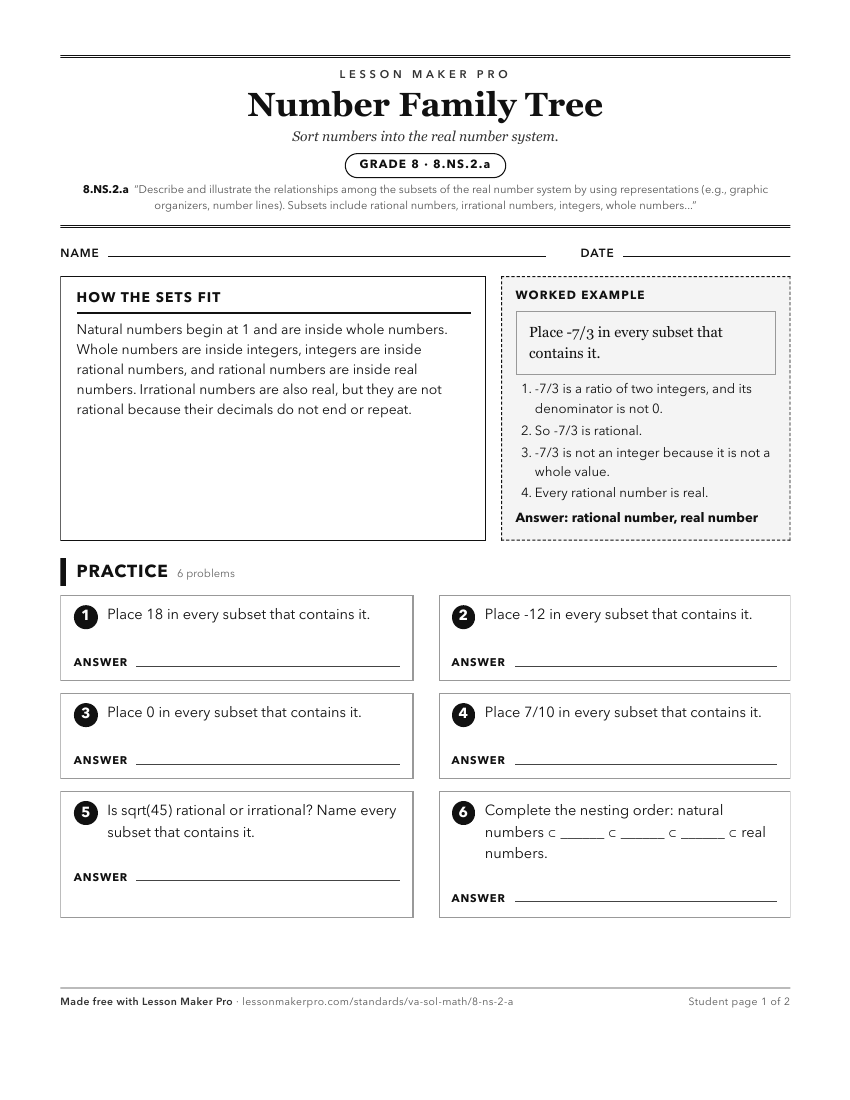 Preview of the 8.NS.2.a printable worksheet