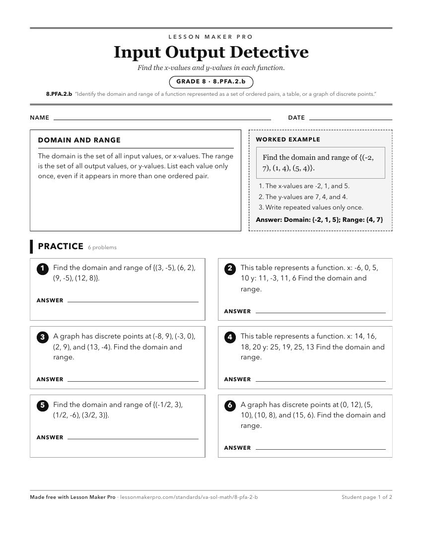 Preview of the 8.PFA.2.b printable worksheet