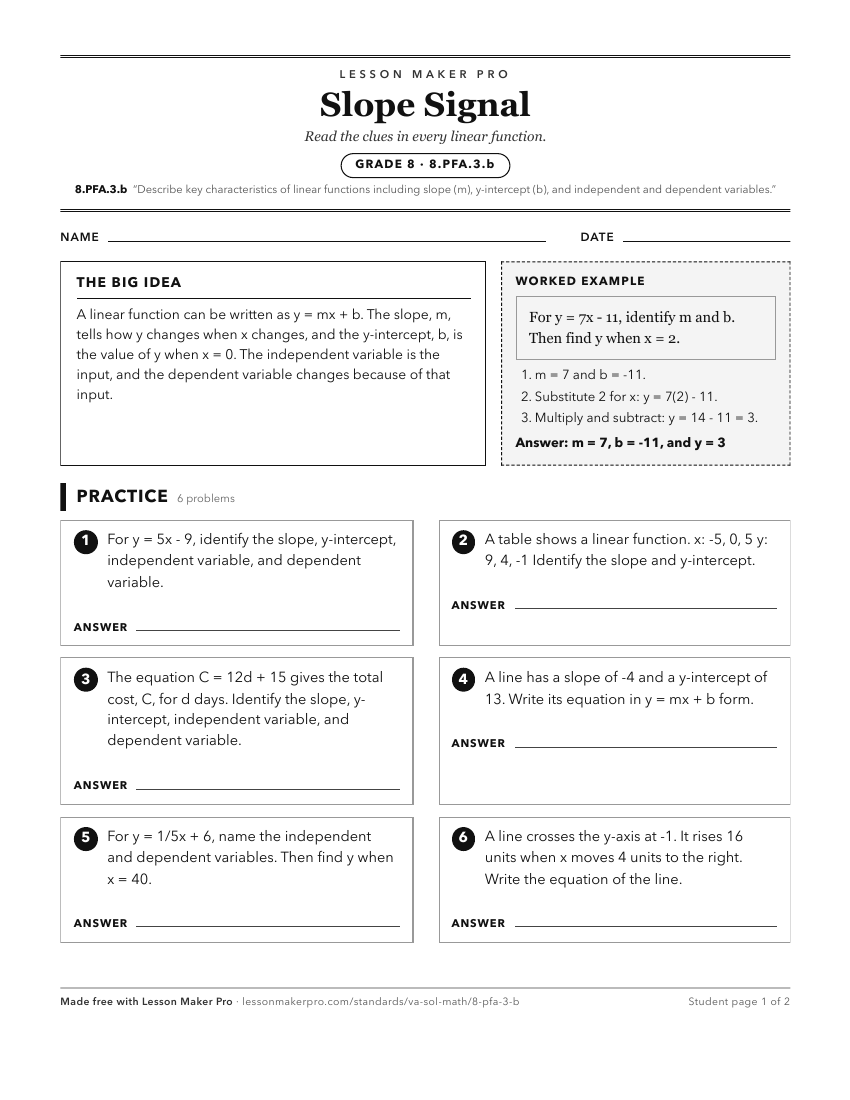 Preview of the 8.PFA.3.b printable worksheet