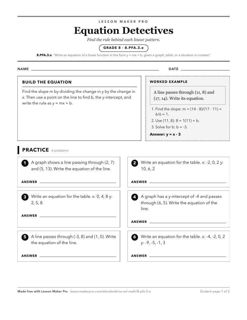 Preview of the 8.PFA.3.e printable worksheet