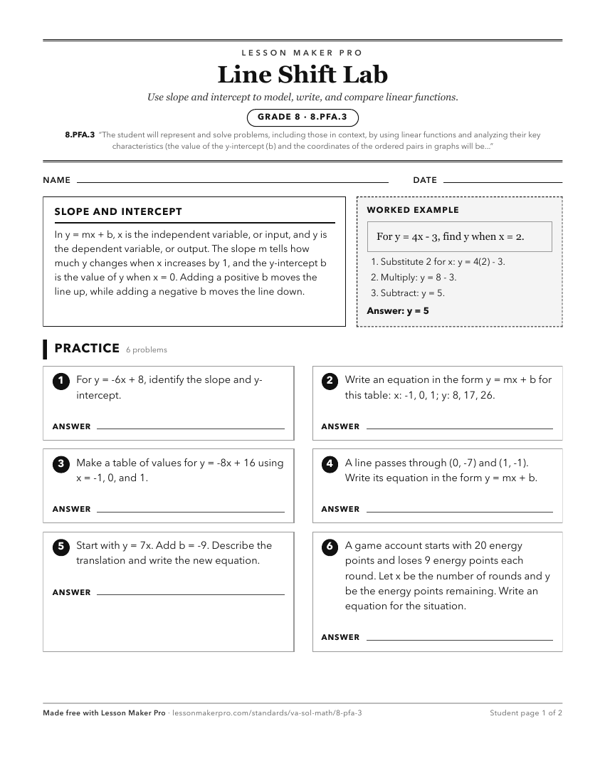 Preview of the 8.PFA.3 printable worksheet