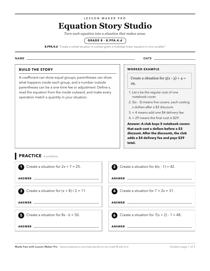 Preview of the 8.PFA.4.d printable worksheet