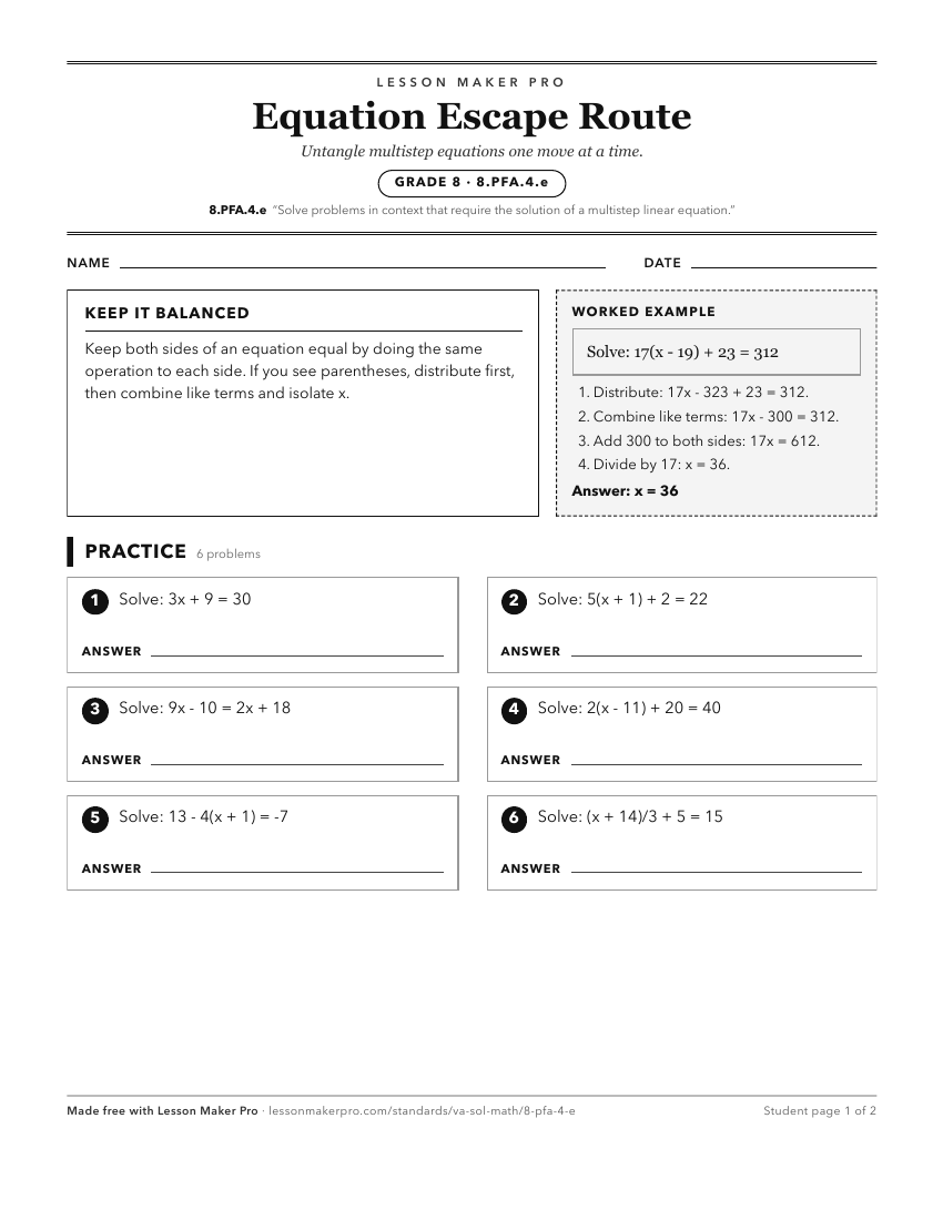 Preview of the 8.PFA.4.e printable worksheet