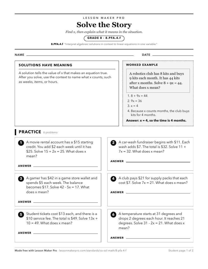 Preview of the 8.PFA.4.f printable worksheet