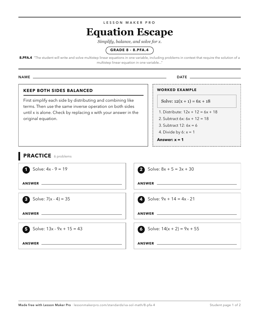 Preview of the 8.PFA.4 printable worksheet