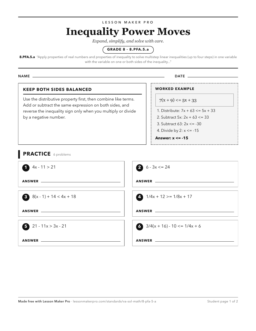Preview of the 8.PFA.5.a printable worksheet