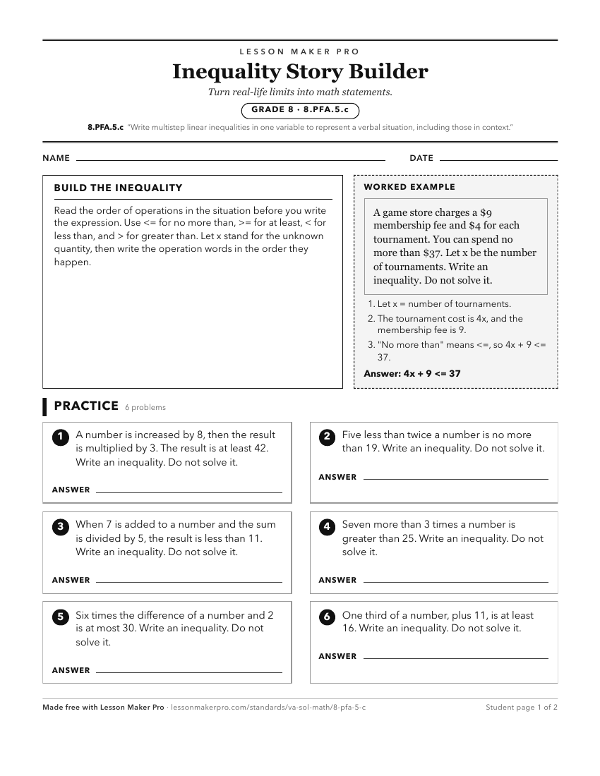 Preview of the 8.PFA.5.c printable worksheet