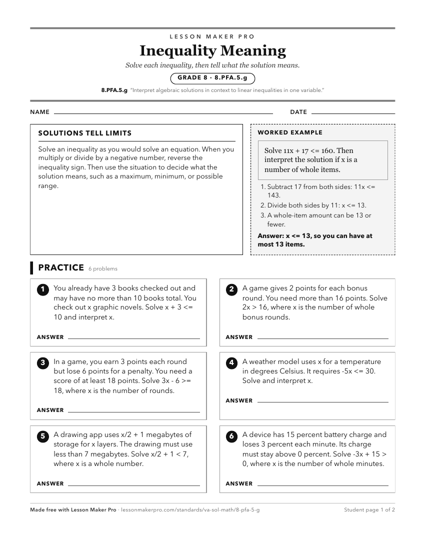 Preview of the 8.PFA.5.g printable worksheet