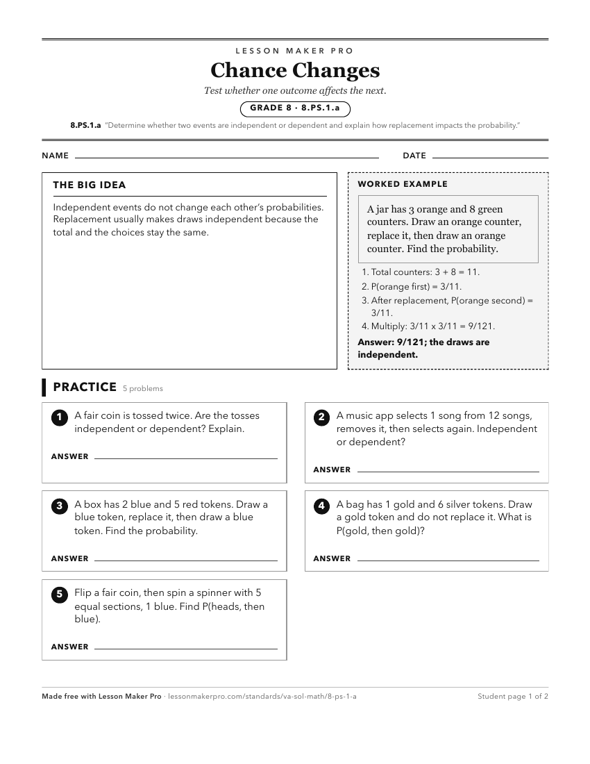 Preview of the 8.PS.1.a printable worksheet
