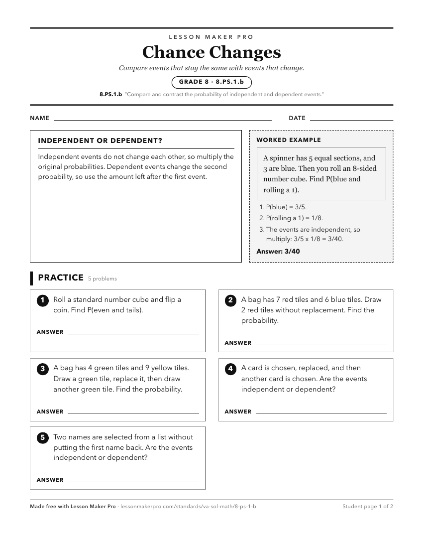 Preview of the 8.PS.1.b printable worksheet