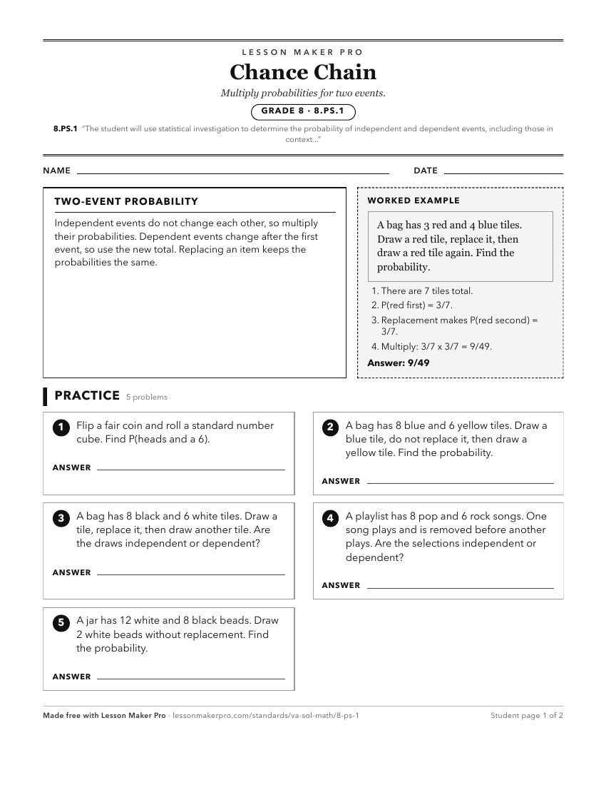 Preview of the 8.PS.1 printable worksheet