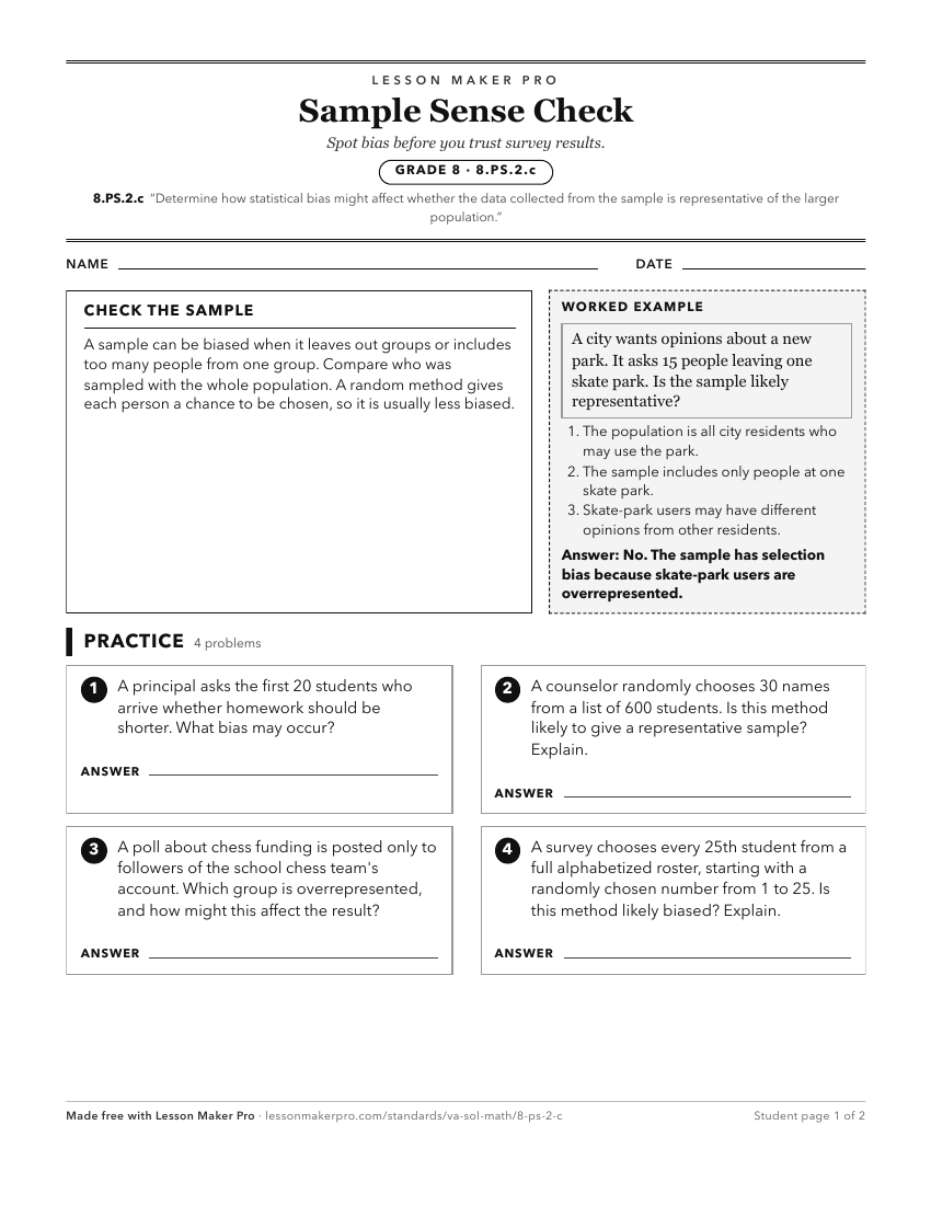 Preview of the 8.PS.2.c printable worksheet