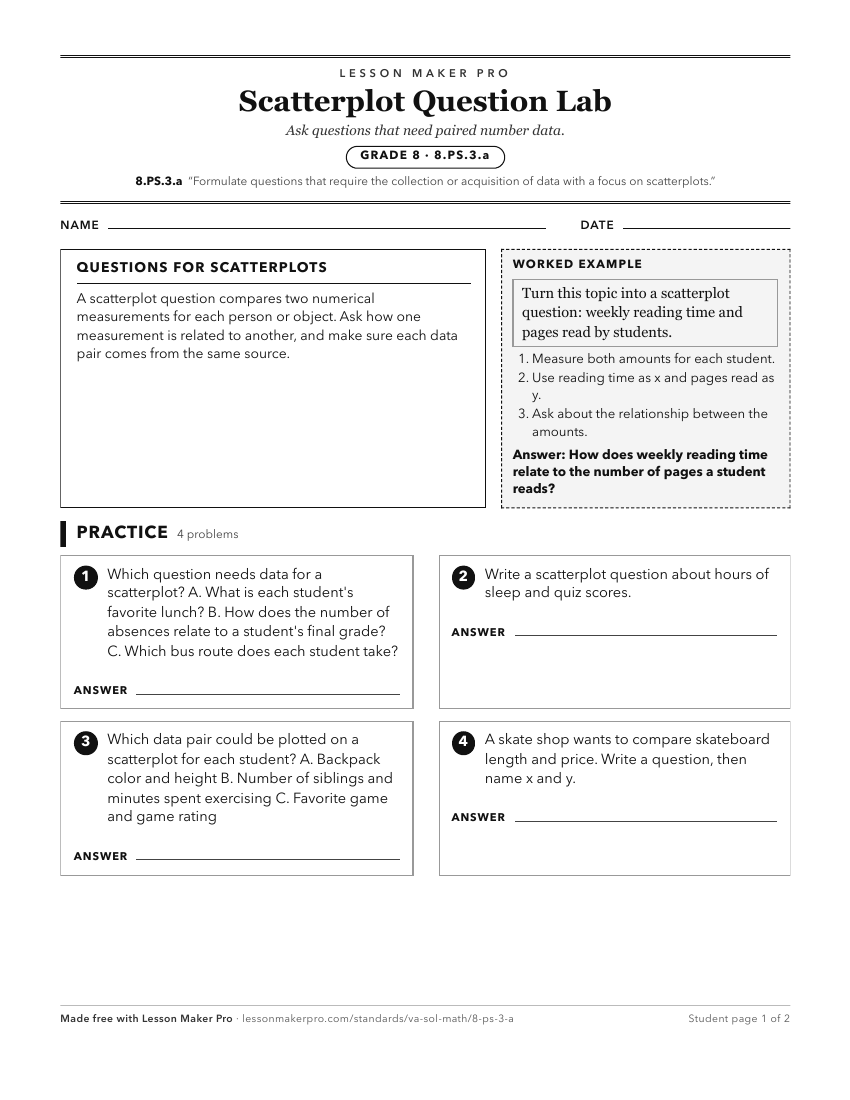 Preview of the 8.PS.3.a printable worksheet