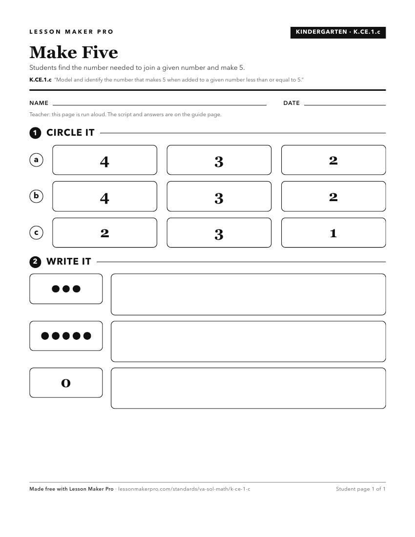 Preview of the K.CE.1.c printable worksheet