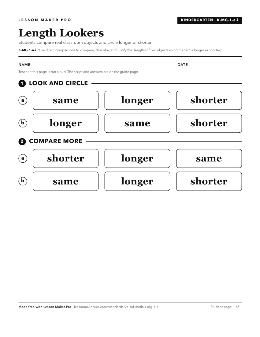Preview of the K.MG.1.a.i printable worksheet