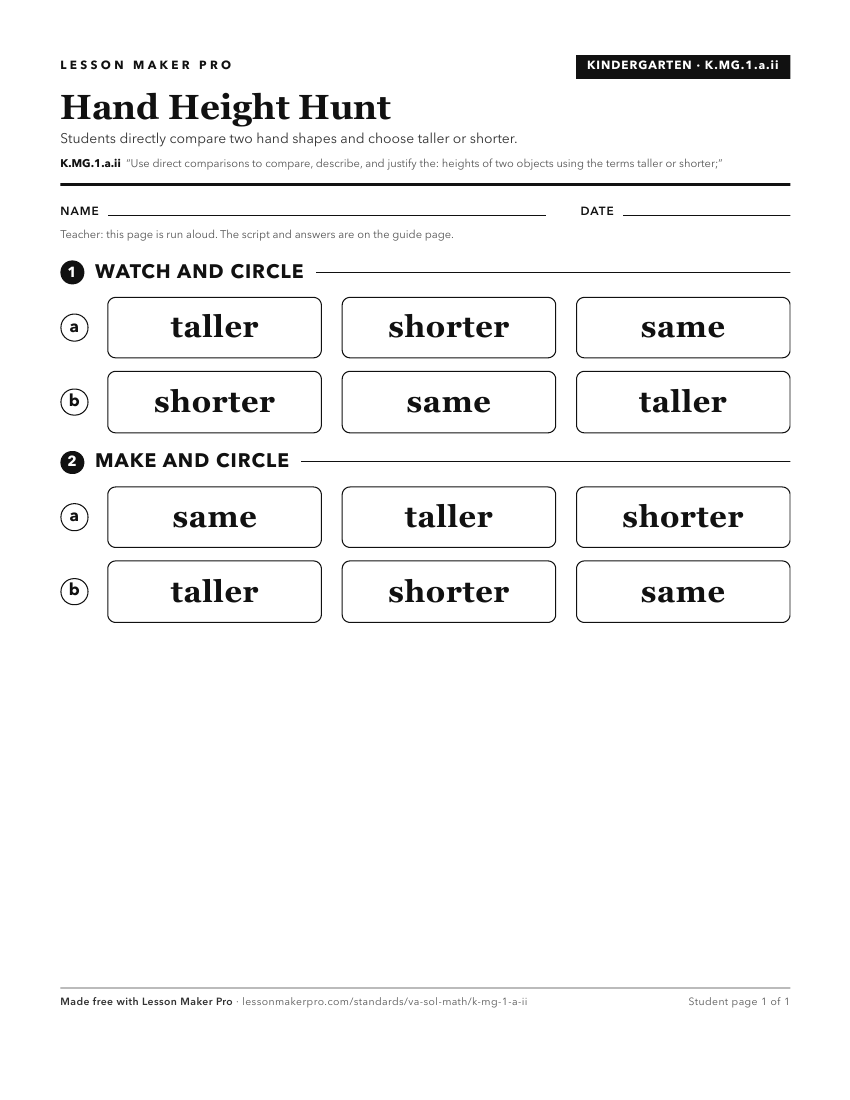 Preview of the K.MG.1.a.ii printable worksheet