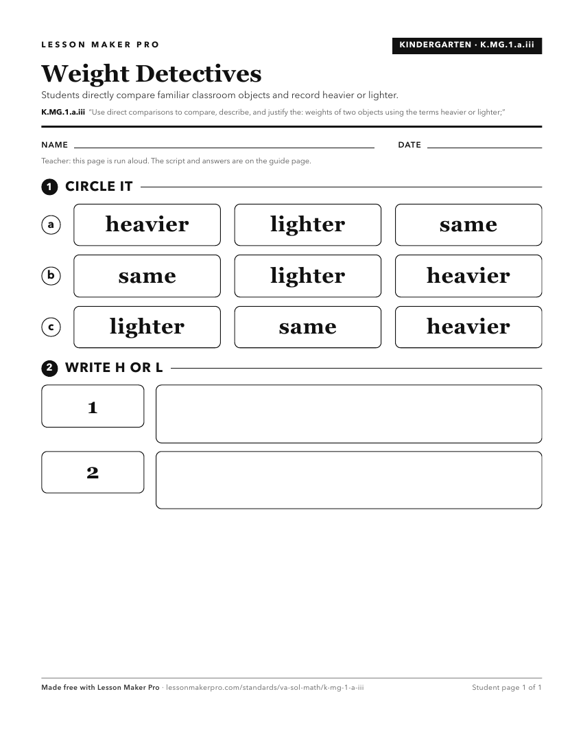 Preview of the K.MG.1.a.iii printable worksheet