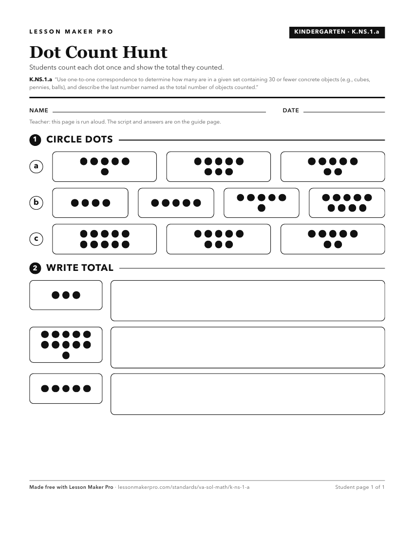 Preview of the K.NS.1.a printable worksheet
