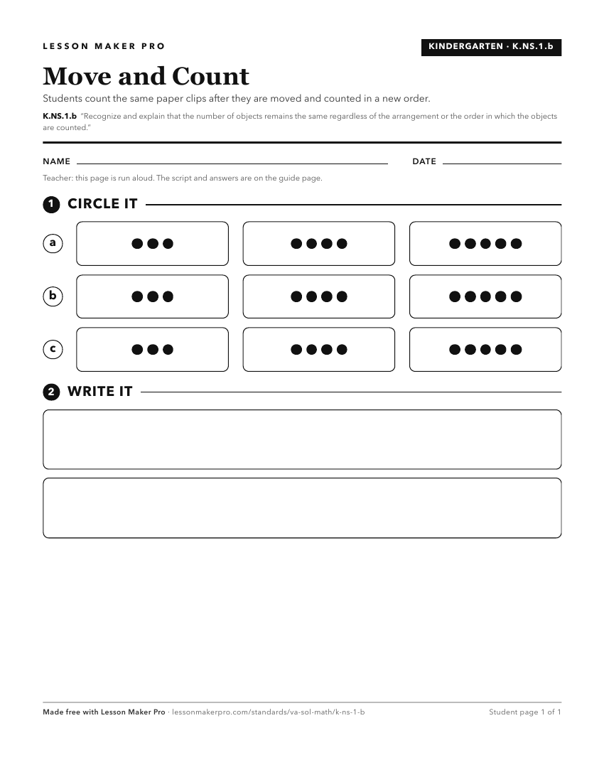 Preview of the K.NS.1.b printable worksheet