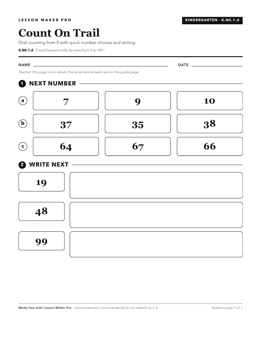 Preview of the K.NS.1.d printable worksheet