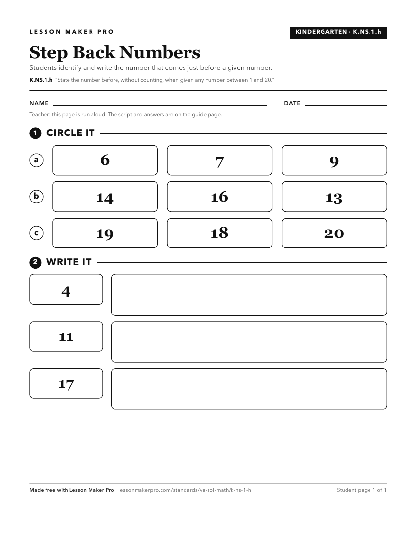 Preview of the K.NS.1.h printable worksheet