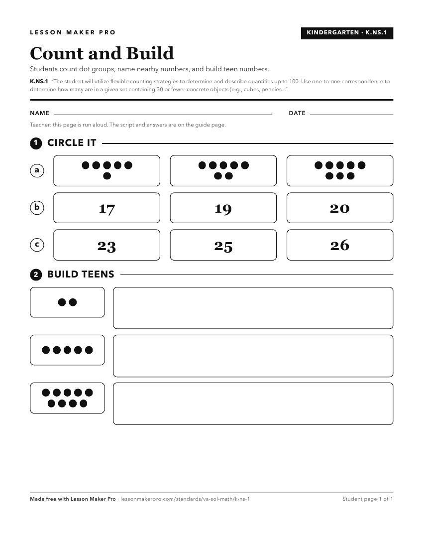 Preview of the K.NS.1 printable worksheet
