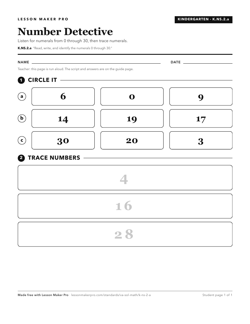 Preview of the K.NS.2.a printable worksheet