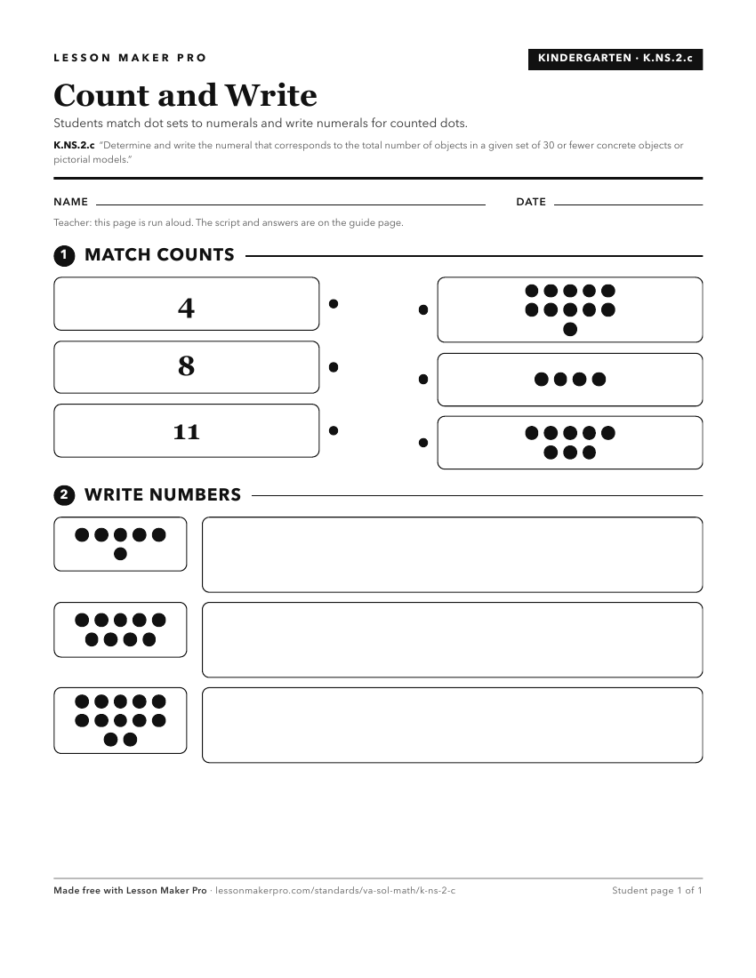 Preview of the K.NS.2.c printable worksheet
