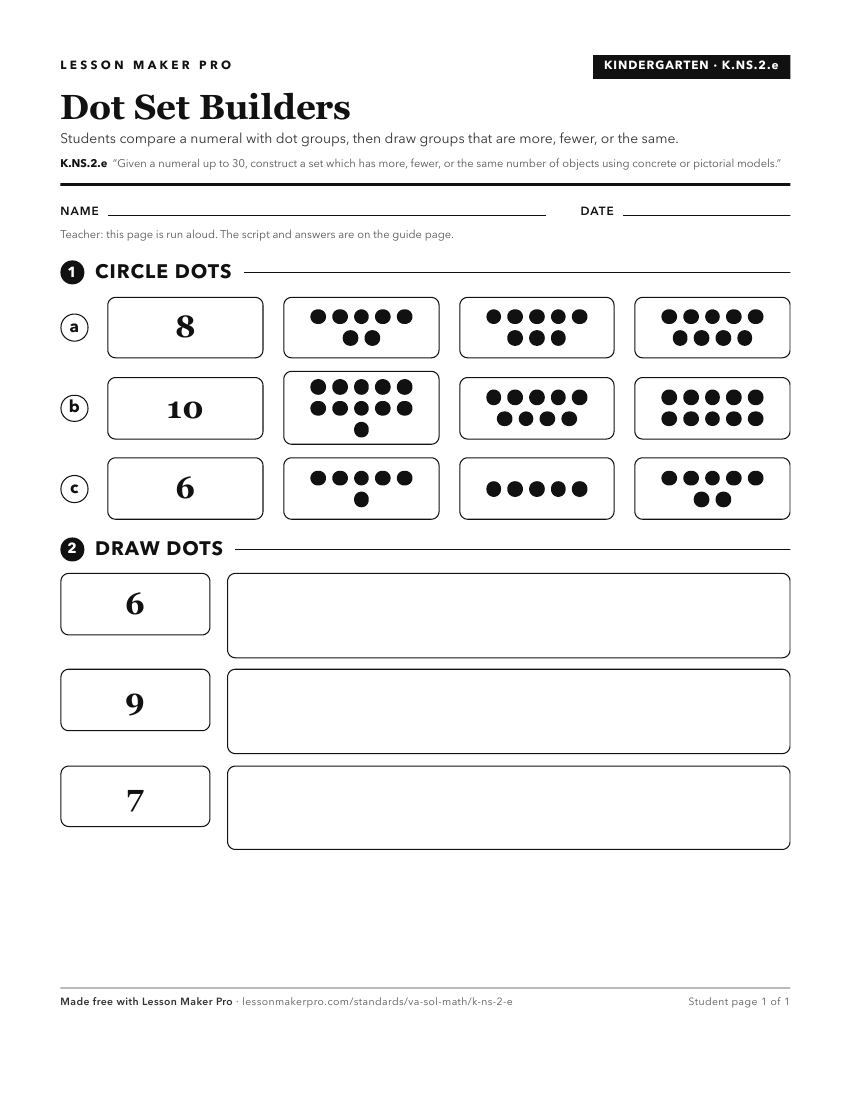 Preview of the K.NS.2.e printable worksheet