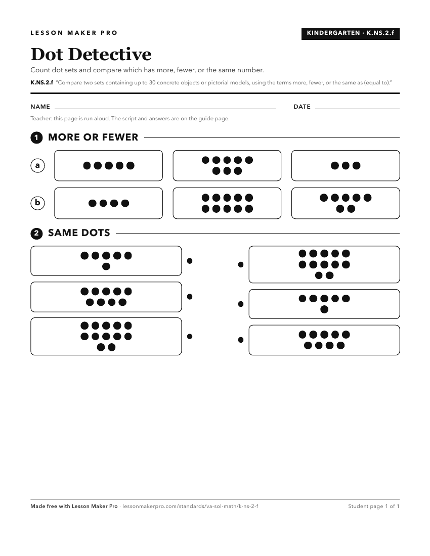 Preview of the K.NS.2.f printable worksheet