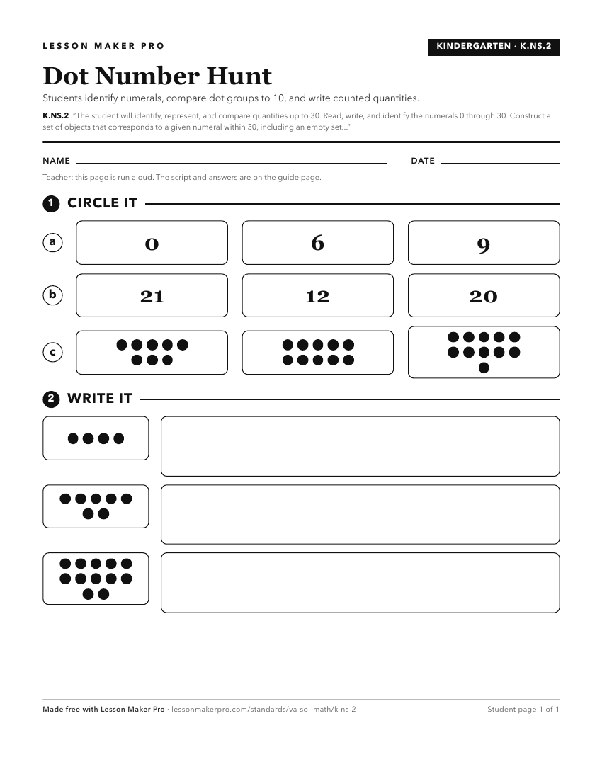 Preview of the K.NS.2 printable worksheet