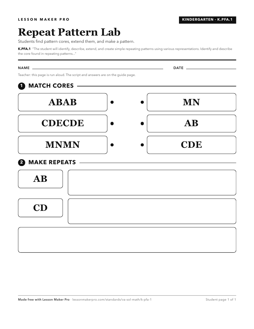 Preview of the K.PFA.1 printable worksheet