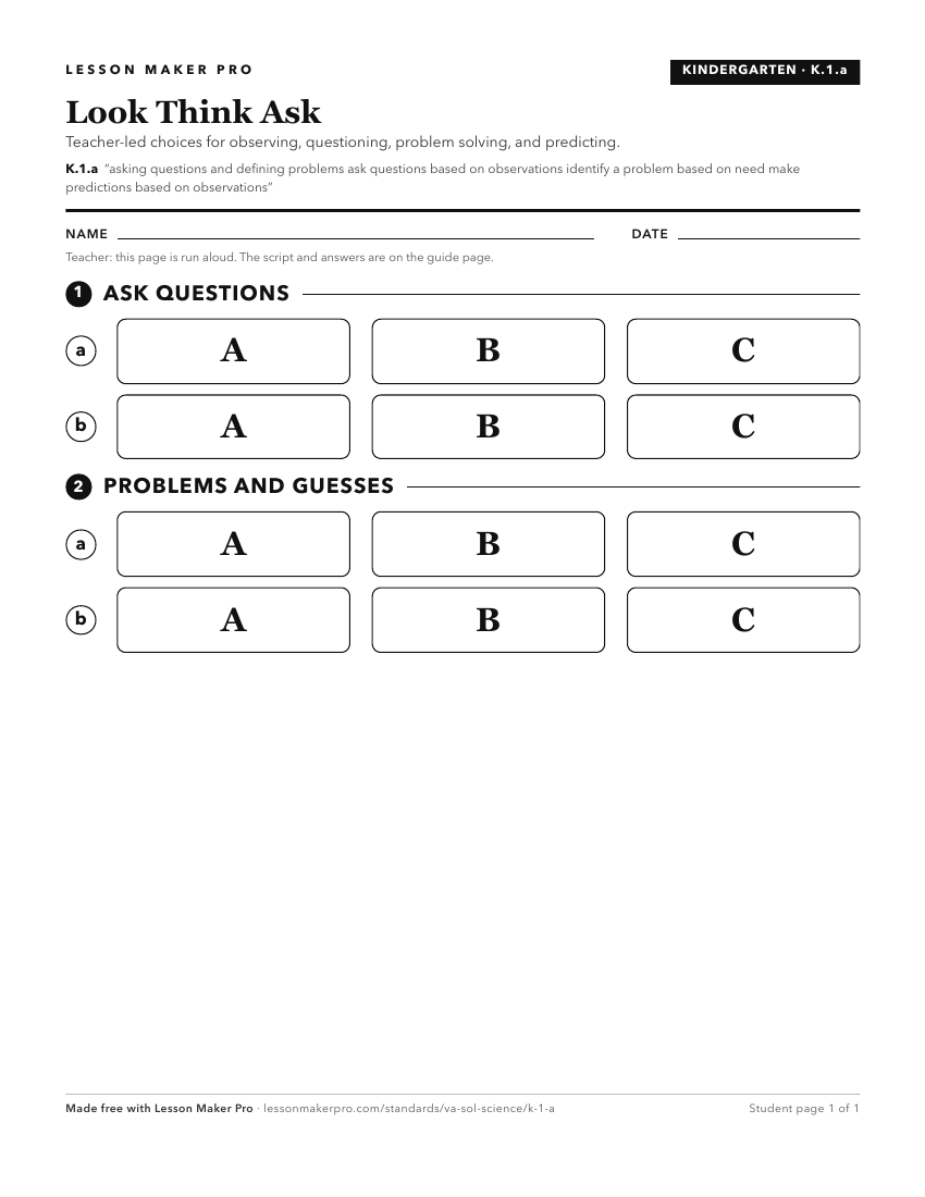 Preview of the K.1.a printable worksheet