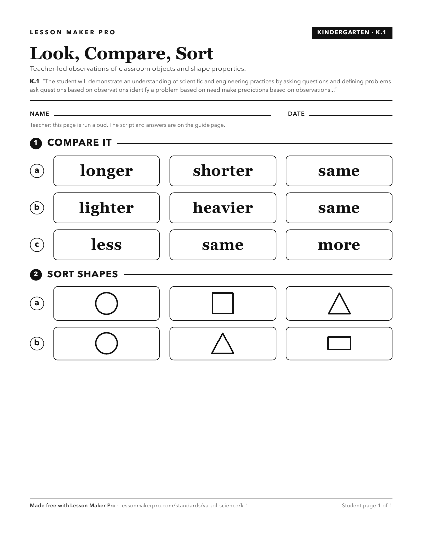 Preview of the K.1 printable worksheet