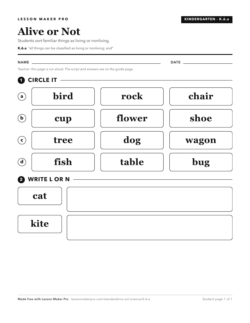 Preview of the K.6.a printable worksheet